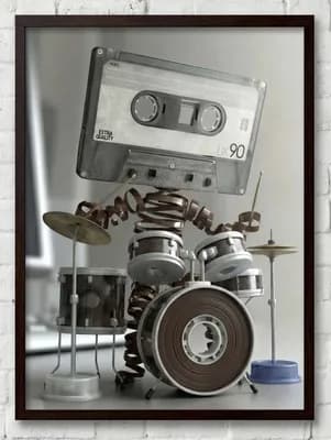 A3 Kunstdruck - Retro Kassette als Schlagzeuger | Musik Art Print