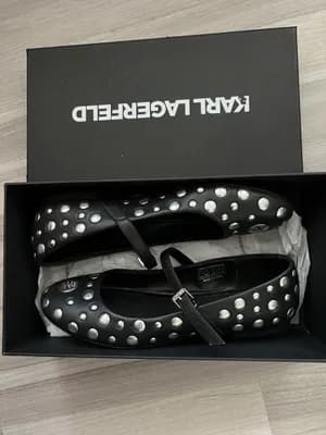 Karl Lagerfeld Karo Mirror Studs Mary Jane Ballerinas - Schwarz - Gr. 39