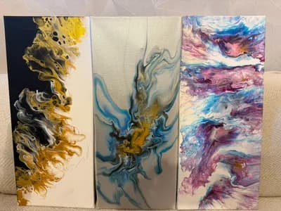 3er-Set Abstrakte Acrylbilder - Modernes Triptychon (Fluid Art / Pouring)