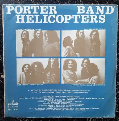 wer bisserl weiter vom Mainstream WAS sucht : -) hier gebs WAS : -) die SCHEIBN ist zu Schad fürs kübln : -) LP 6015 Porter Band - Helicopters 1981 Repress (1980) Alternative Rock POLAND Pronit - SLP 4010 Cream Labels REST unten