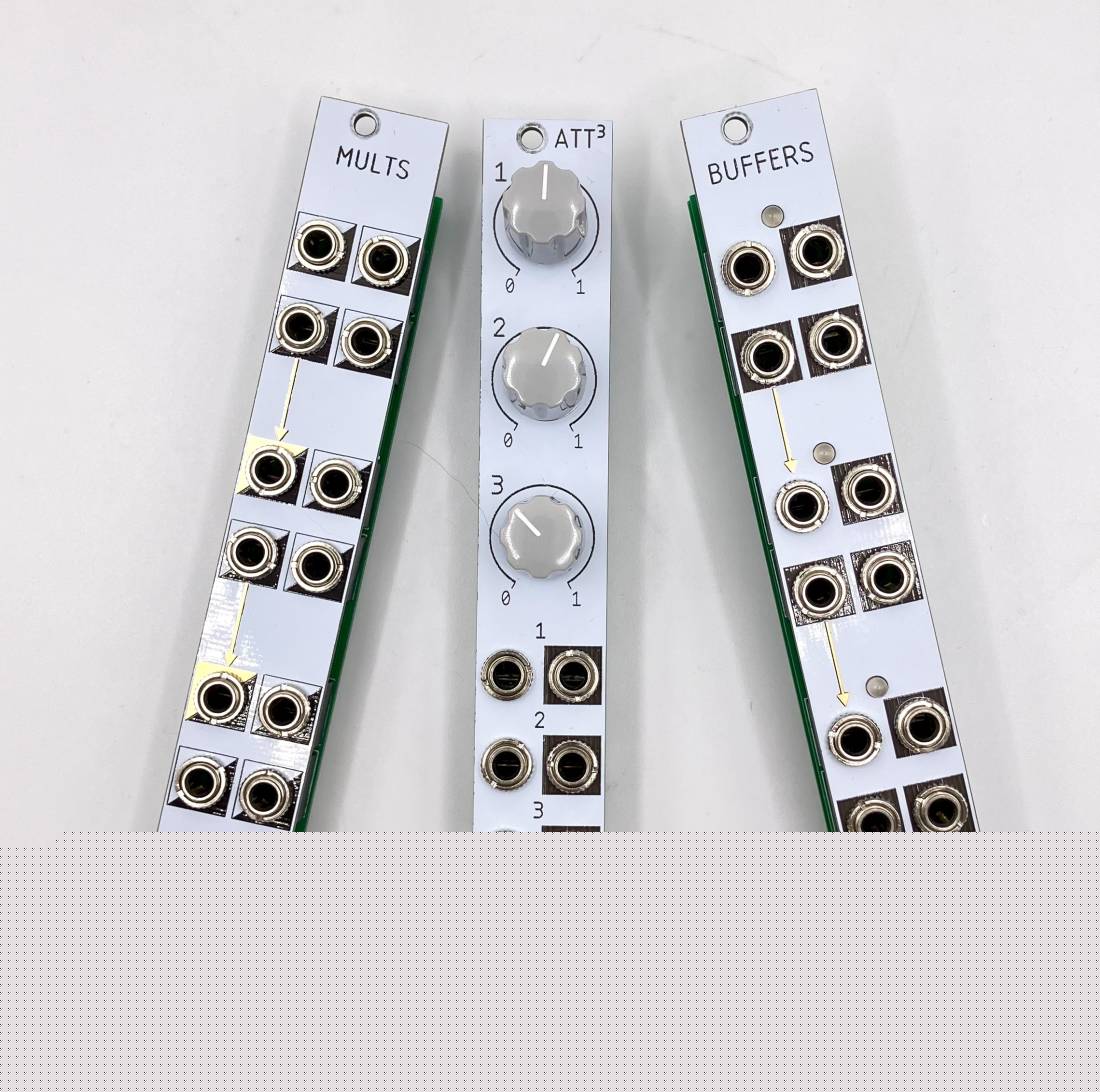 JP SYNTH Essentials: Buffered Multiples, Triple Attenuators, and 4 channel Stereo Mixer