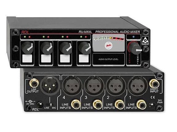 RDL RU-MX4L Pro 4-kanals mixerbord för linjenivå – mik- och linjeutgångar