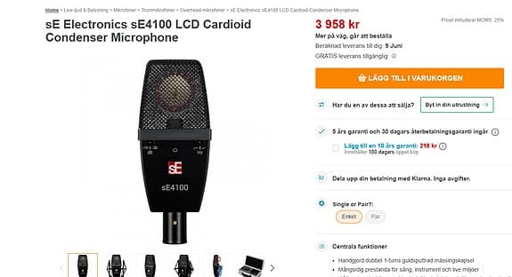 sE Electronics sE4100 kondensatormikrofon svart