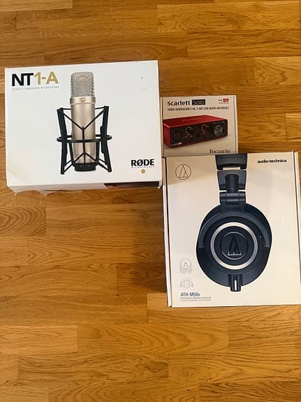 Fullt studio paket - Mikrofon, ljudkort, hörlurar och högtalare + tillbehör