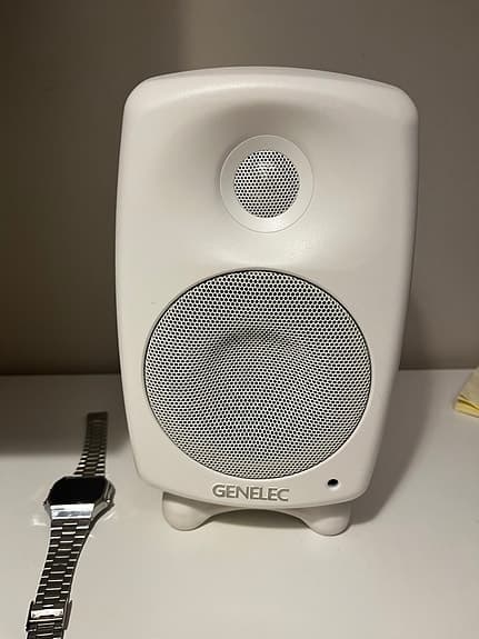 Pair of Genelec 8020D white studio monitors