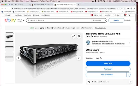 Lydkort/Mixer Tascam US-16x08 USB Audio Midi Interface