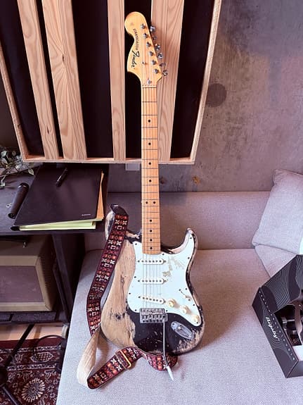 Stratocaster elektrisk guitar sort/natur