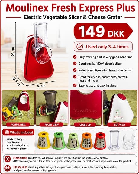 Moulinex Fresh Express Plus Electric Vegetable Slicer & Cheese Grater