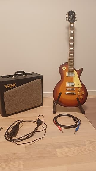 Les Paul guitar + Vox AV15 guitarforstærker