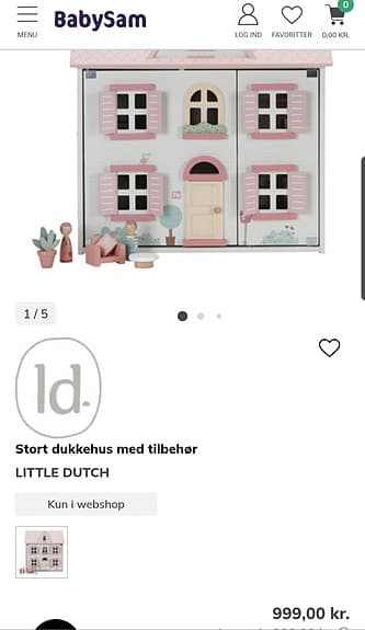 Little Dutch stort dukkehus i træ med møbler