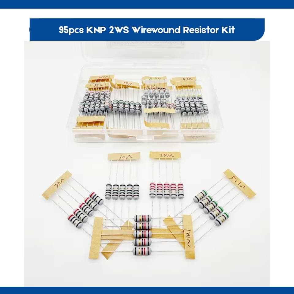 Ny KNP2WS 2W wirewound motstandsett 95 stk 0.1–220Ω (19 verdier)