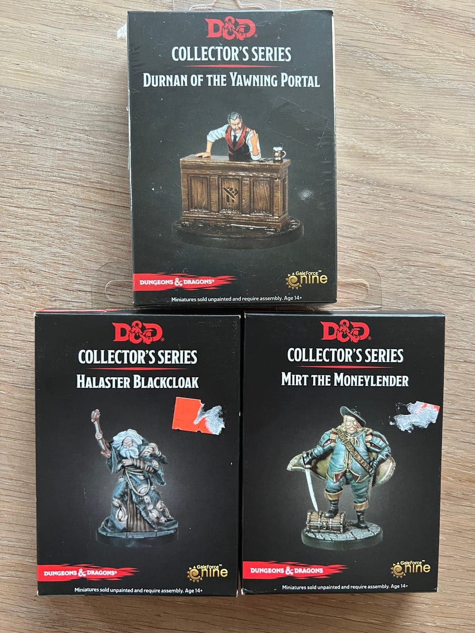 D&D Collector's Series miniatyrer (3 stk) uåpnet, umalt, utgått produksjon