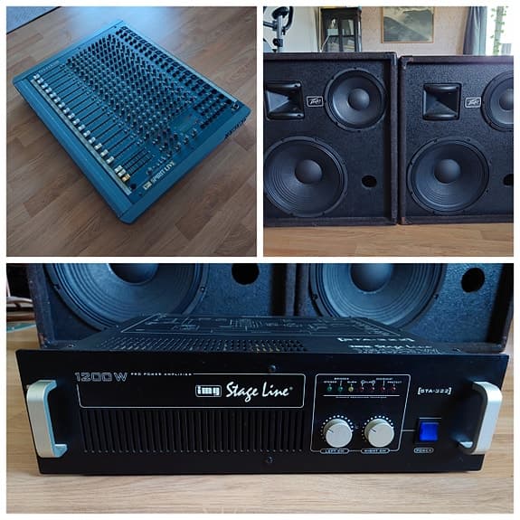 Stageline 1200w forsterker, peavey høytalere,soundcraft miksepult. ÅPEN FOR BUD!