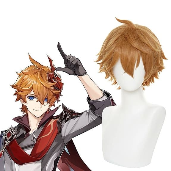 Ginger cosplay wig Tartaglia genshin impact parykk