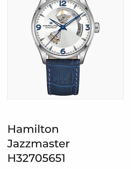 Reserv Hamilton Jazzmaster herreklokke hvit skive blå skinnrem