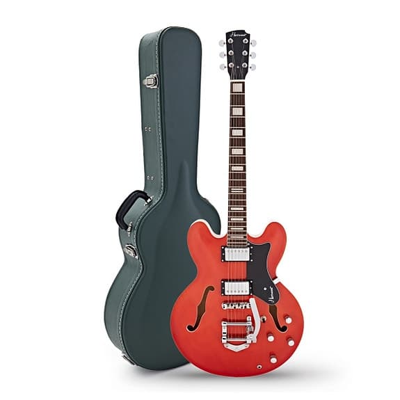 Hartwood Revival Vibrato Semi Acoustic Guitar & Case, Burnt - Halv Pris !