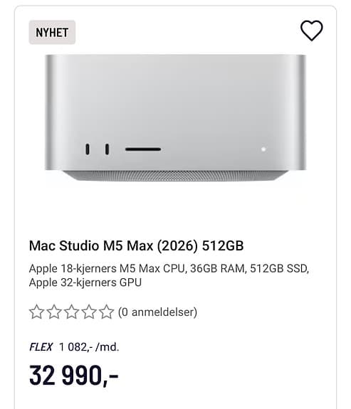 Mac Studio M5 Max (2026) 512GB - Uåpnet med kvittering og garanti