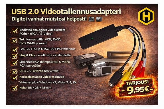 🎞️ USB 2.0 Videotallennusadapteri – Digitoi vanhat muistosi helposti!