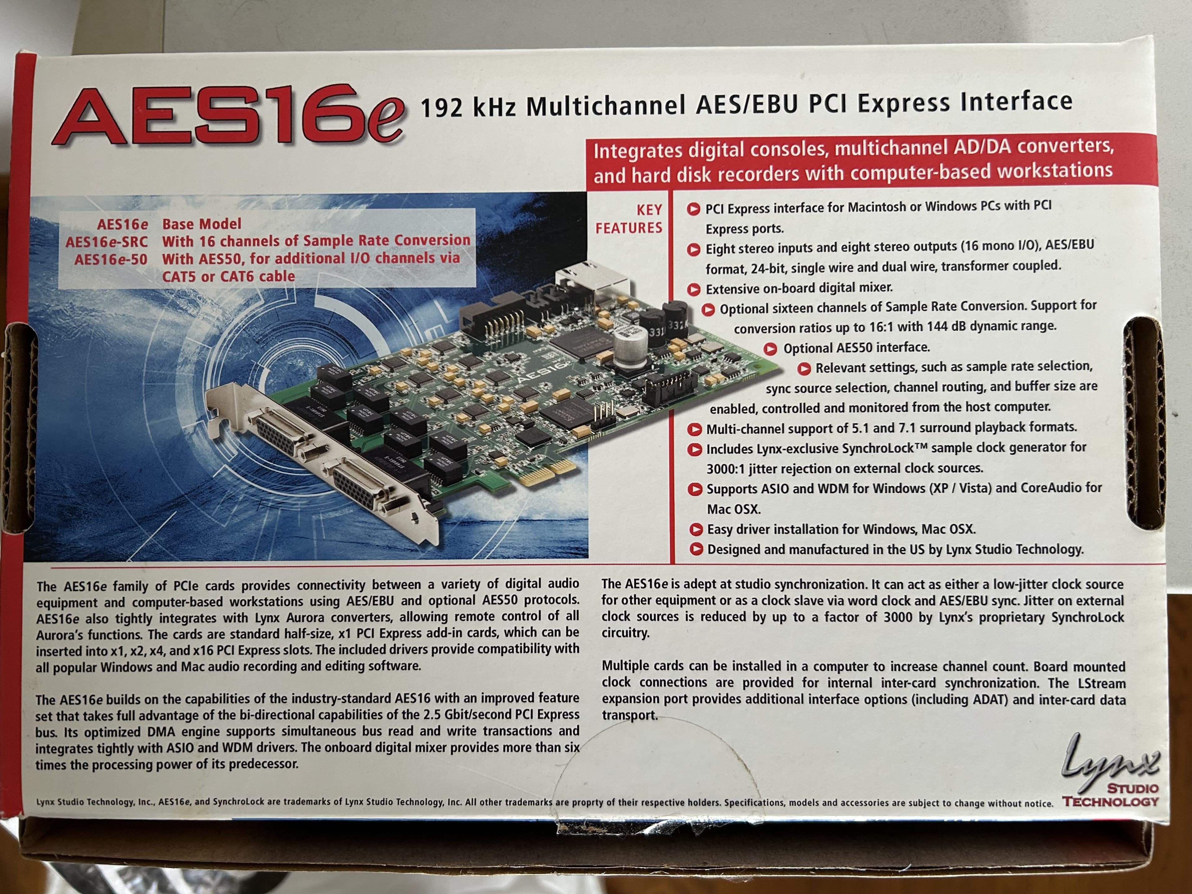 Vends carte Lynx AES 16e PCI express Mac ou PC + câbles