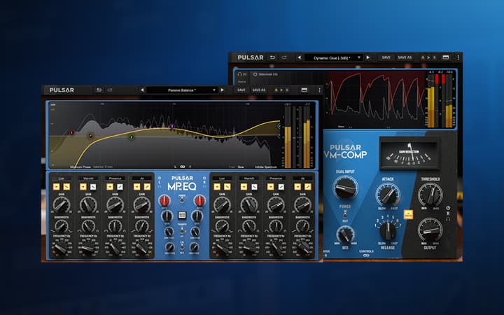 2 Plugins Pulsar Audio / Bundle Blue : MP.EQ + VM-Comp, pour Mixage et Mastering