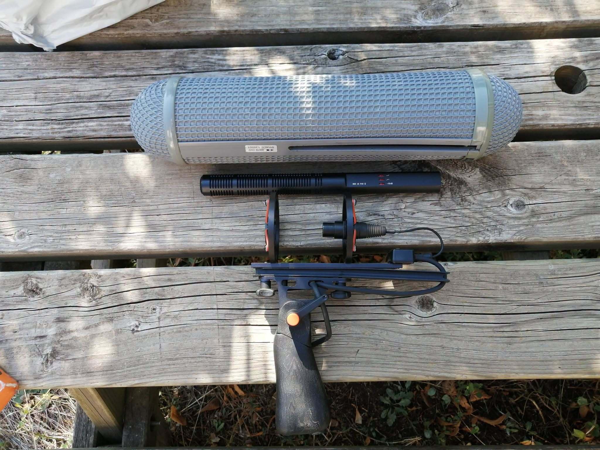 Sennheiser MKH 60 P48 avec sa suspension Rycote et sa bonnette Anti-vent Rycote
