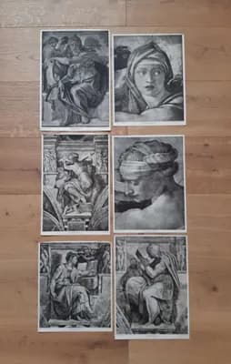 Sehr alte Abbildungen verschiedener Kunstwerke von Michelangelo - 46 Stück