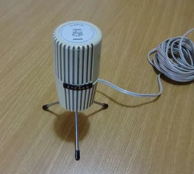 Tisch Mikrofon Vintage 60er Philips Stereo Tisch-Stereomikrofon EL3757 /00, 2 Kapseln in Zylinder auf 3 Beinen aus Metall mit Gummi Fuß zum Stecken