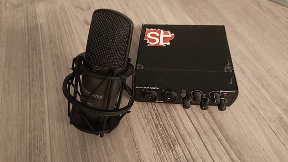Audio interface AudioBox USB 96 and Presonus M7 condenser microphone.