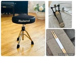 Roland V-Drums trumstol, bastrumpedal och trumstockar, komplett paket