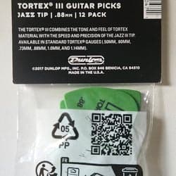 Dunlop Tortex III Jazz Tip 0.88 mm – Gröna plektrum (12-pack)