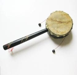 Trumma med handtag och kulor / Monkey Drum i Trä och skin Slag Musikinstrument