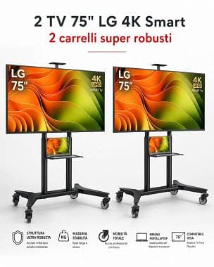 2 Smart tv LG 75 4k + 2 supporti con ruote
