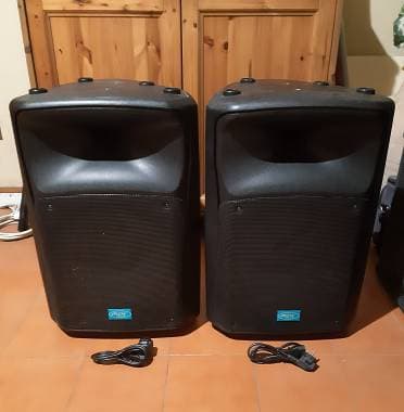 Coppia casse audio attive amplificate mpe da dj live Karaoke sub teste led mixer