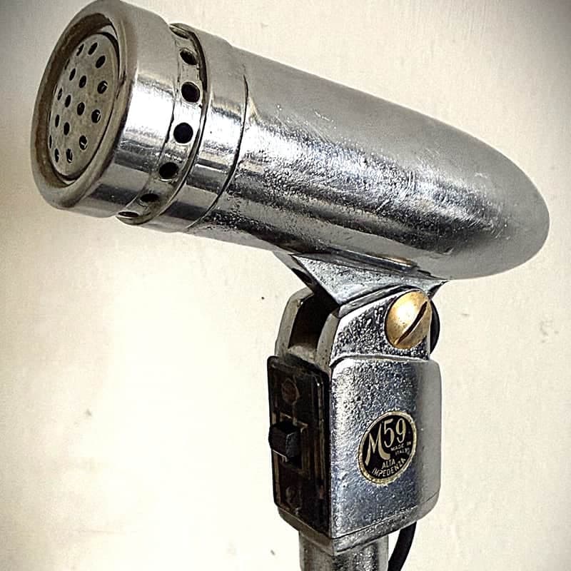 Vintage 1950's Alta Indepenza (Geloso) M59 Dynamic Microphone, works, w/stand