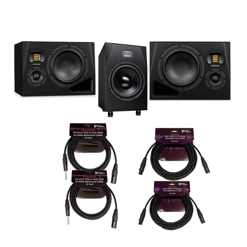 Adam Audio A8H Studio Monitor (Pair) with ADAM Audio Sub12 Subwoofer and Cables
