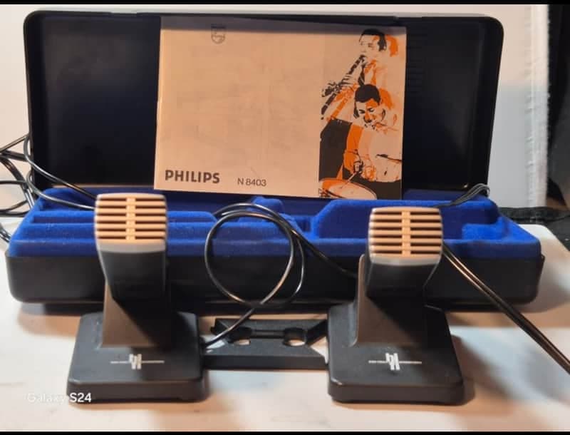 Philips N 8403 stereo electret microphones (matched) 1970 - Flawless
