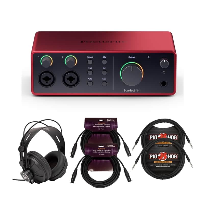 Focusrite Scarlett 4i4 4th Gen USB Audio Interface with Headphones, and Cables