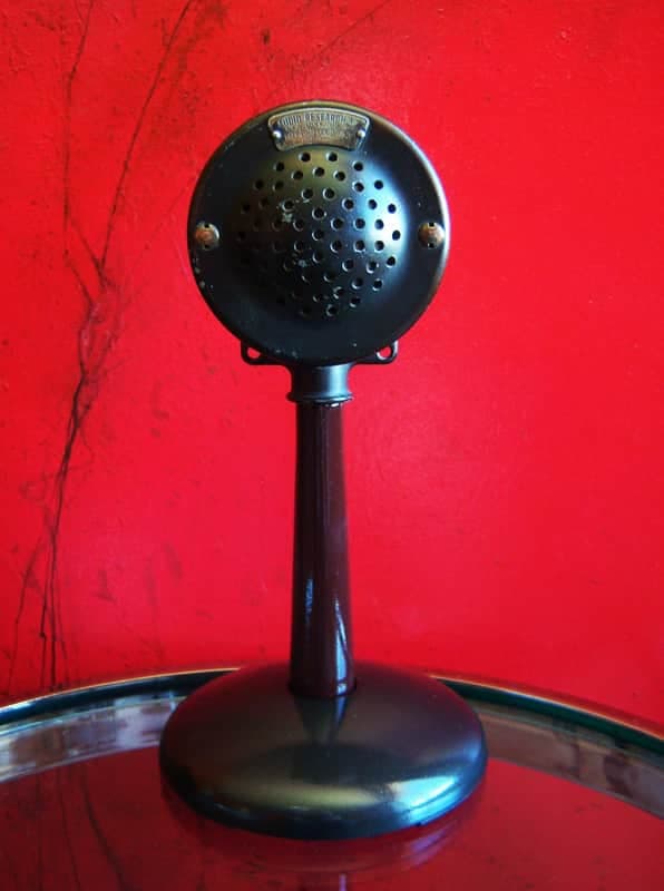 Vintage RARE 1930's Audio research Inc 52A dynamic omni-directional microphone High Z w Astatic E6G desk stand RCA WORKS