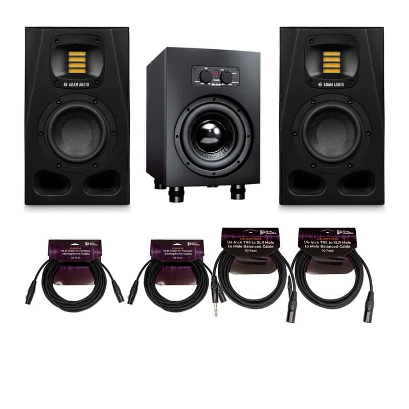 ADAM Audio A4V 2 Way Studio Monitor (Pair) with Subwoofer and Cables Bundle