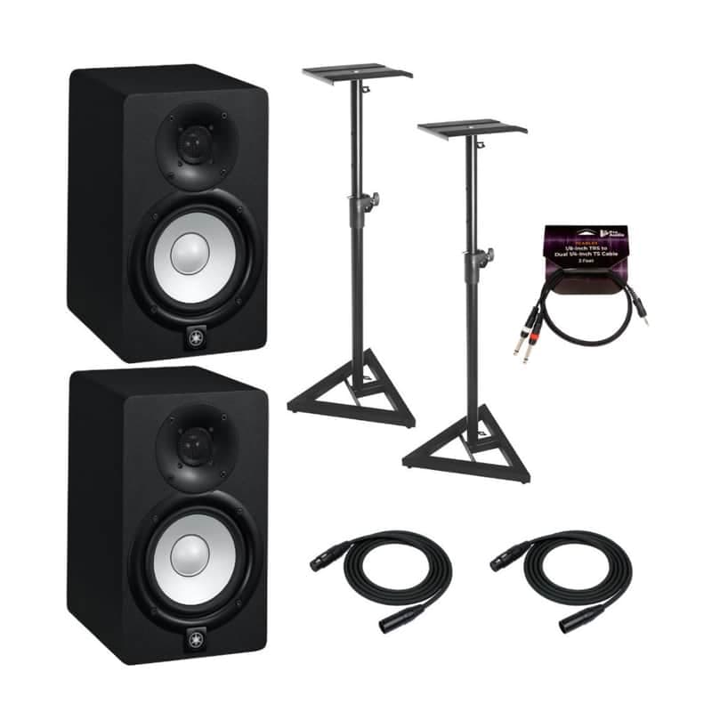Yamaha HS5 70W Powered Studio Monitor Pair with Stands and Accessory Bundle