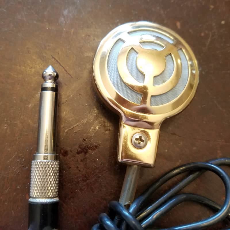 Herald? Tiny Spy Lapel Harp Mic 1960s Gold Beige Tan Atomic Age Japan
