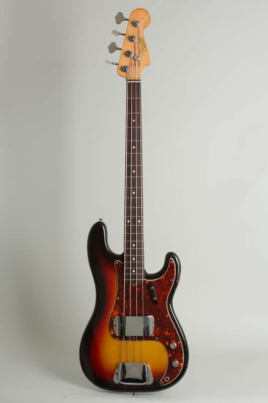 Fender Precision Bass Solid Body Electric Bass Guitar (1963), ser. #92338, black tolex hard shell case.