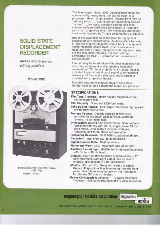 Magnasync/Moviola 2300-R Displacement Recorder