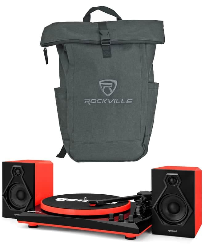 Gemini TT-900 Vinyl Record Player Turntable w/Bluetooth+Speakers+Laptop Backpack