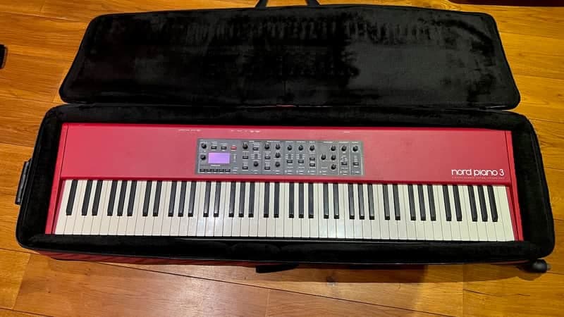Nord Piano 3 Keyboard Hammer Weighted Action Keys Digital Piano 2018 - Red + Padded Soft Case w Wheels + Sustain Pedal