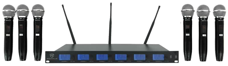 Rockville RWM-66 6-Mic Adjustable Frequency Wireless UHF Microphone System/Metal