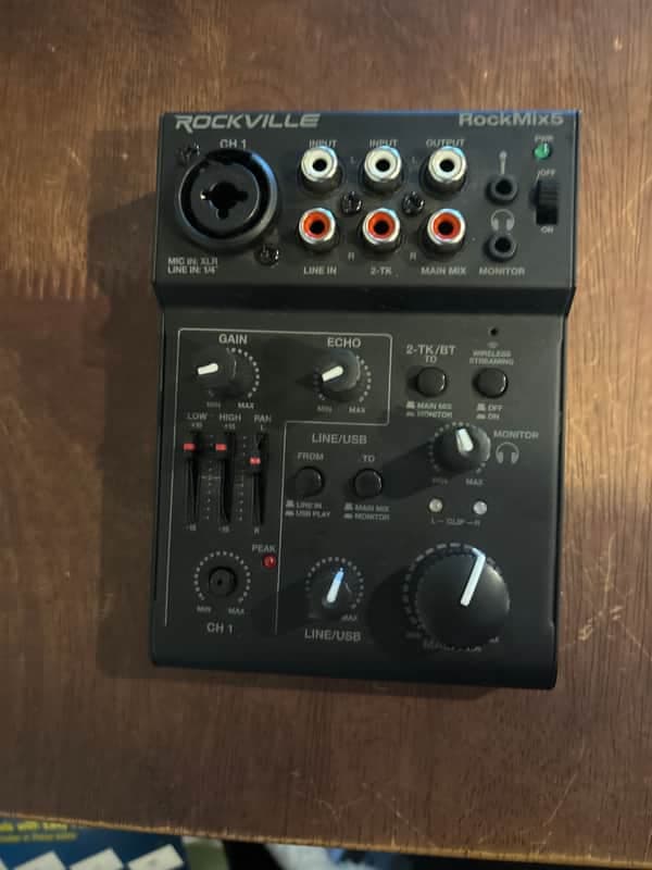 Rockville RockMix 5 Channel Pro Mixer with USB Interface, Bluetooth, Echo and EQ