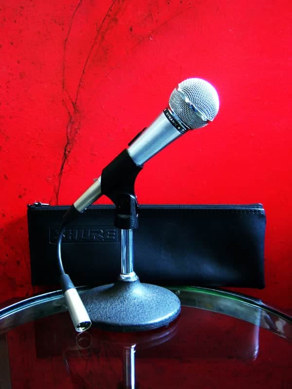 Vintage 1970's Shure PE588 dynamic cardioid microphone Hi Z Satin Chrome w accessories # 1