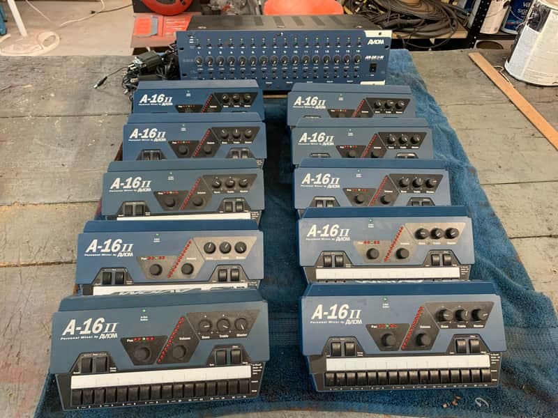 Aviom A-16II Personal Mixer Monitor System - 11 Boxes, 8 Power Supplies