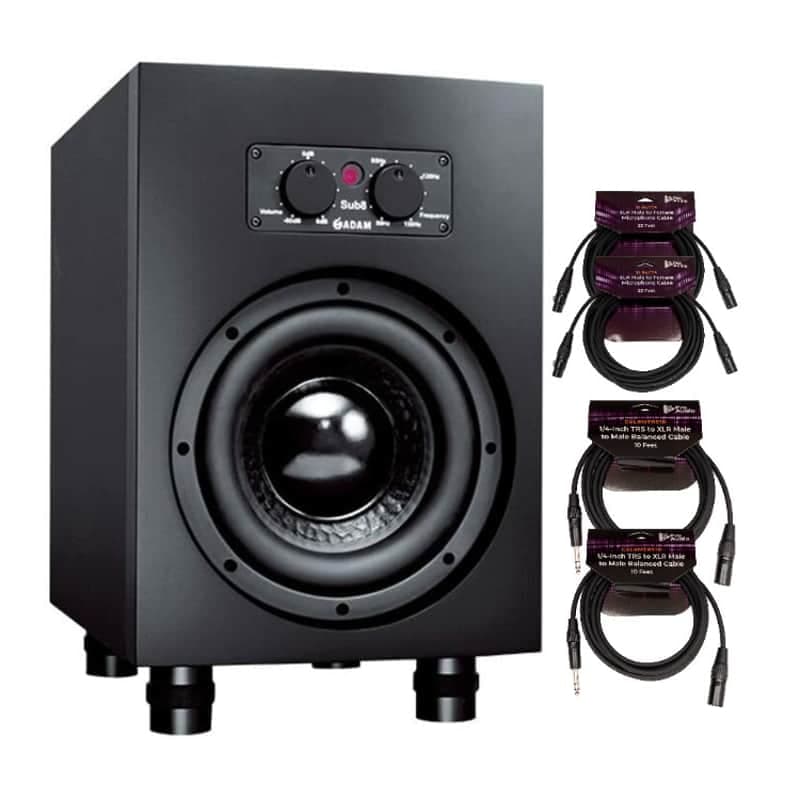 Adam Audio Sub8 8-Inch Powered Studio Subwoofer with Microphone Cable Bundle